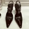 Dress Shoes Baeromad Fashion Runway Summer Black Elegant Thin High Heeled Women's Sexy Pointed Toe Shallow Mouth Ankle Strap