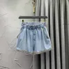 Jeans 2022 Summer European Women New Exquisite Rhinestone Denim Shorts Ladies Fashion Loose Wide Leg A Line Jeans Hot Pants