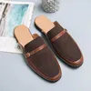 Casual Shoes Breathable Mens Half Slipper Summer Soft Leather Muller Slip On Men Loafers Comfy Flats Lazy