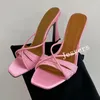 Slippers Summer Square Toe Thin High Heel Sandals Women's Bling Rhinestone Decor Cross Band Dames Sexy Party Fairy Shoes 2024