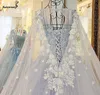 Dubai Sky Blue Wedding Dresses With Long Cloak Crystal Pearls Puffy Bridal Ball Gowns Robe De Mariee 2021 Appliques Casamento7497164