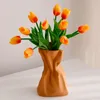 Ceramic Vase Flower Vase Crinkle Paper Bag Shape Ceramic Vase Art Decorative Flower Vase for Wedding, Dinning, Bookshelf