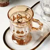 Şarap bardakları vintage Avrupa latte kahve fincanı tutamaçlı retro soğuk ev içecek suyu süt çayı cam kadeh kupa ev eşyaları