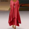 Taglia 2023 Summer Dres Dres Cotton Linen tascabile per le donne abbottini streetwear Oneck Abiti asimmetrici solidi 240409