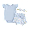 Ensembles de vêtements pour enfants pour enfants bébé filles 3pcs Summer Tenues Sleeve Rober Bow Front Shorts bandeau Set Born Vêtements