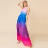 Robes décontractées KEXU Gradient Sans manches coupées arrière maxi plissée robe 2024 Summer Sexy Party Même gros vestiges swing longs