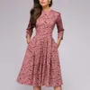 Femmes Elegant Aline Midi Robe Vintage Imprimer Party Vestidos Three Quarter Spring Spring Casual 240409