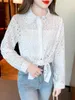 Women's Blouses Spring Korean Style Sweet Elegance Work Clothing Ol White Slimming Lace Cut Out Flower Shirt Top Sun Protection