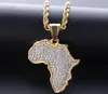 Hip Hop African Maps Full Bohrer Anhänger Halsketten 14kk Gold plattiert Set Auger Kristall Edelstahl Halskette Frauen Frauen Schmuck G5365649