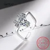 Clusterringen 925 Sterling Silver Sparkling Clear Zirkon Hart Geometrische verstelbare ring Maat 6-8 voor vrouwen Trendy Fine Jewelry R00464