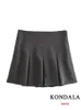 Kondala Vintage Dark Gray Mini Skirt Ruffles plessed Sexy Shorts Jains Female 2023 Streetwear Mujer Faldas 240403