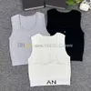 U Neck Sport Top Women Letter Jacquard Vest Knitted T Shirt Gym Fitness Wear Outdoor Breathable Tanks