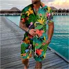 Traccetti da uomo Schema per vacanza hawaiane Palm albero fiore abbottonate Shorts Colors Florals Sets Set Streetwear Tracksuit Beach Beach Men