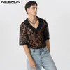 Chemises décontractées pour hommes Incerun Tops 2024 Sexy Fashionable Lace Mesh Party Show