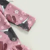 Pieces 1-6t Girls Summer New Swimsuit de maiô Longo O-pescoço O-Bull Bull Head and Flower Print Swimwear Beach Bikini Conjunto Y240412