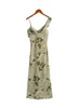 Abiti casual 2024 Bazaleas Elegante abito da donna Ruch Sexy Green Floral Stampa Wome's Chiffon