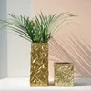 Vases Golden Folds Modern Flower Vase Ornements Nordic Living Room Decor Céramique Luxury Pot Simulation Decoration