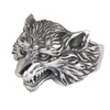 S925 Sterling Silver Vintage Thai Open Ring for Men Wolf Head Punk Style Male Jewelry240412
