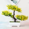 Dekorativa blommor grönt bonsai trädkontor bord dekoration hållbara material lågt underhåll vackert utformad konstgjord krukväxt blomma