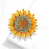 Pins, Brooches Crystal Sunflower Brooch Classic Gold Color Jewelry For Women Gift Cute Zircon Stone Pin Dress Coat Accessories Drop D Dhiw3