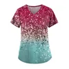 Women's T Shirts Summer Retro Leopard Printed Scrub Working Uniform Tops For Women Cross V-Neck Short Sleeve Lovely Fun T-Shirts Korean