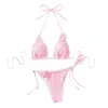 Kvinnors badkläder tvådelar baddräkt snygg 3D blommor dekor bikini set med hög midja snörning trosor sexig solid färg för strandkläder