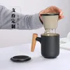 Mugs Wooden Handle Mug Ceramic Bubble Cup With Cover Office Water Coffee Tea Separation