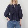 여자 블라우스 여성 기본 넥타이 전면 탑 캐주얼 한 단색 느슨한 3/4 슬리브 셔츠 가디건 클럽 스트리트웨어 미학의 옷
