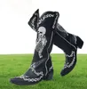 Kobiety szkielet selfie kowboj kowboja butów z łydek westernów spiczaste palec slipon ułożony na piętę goty