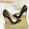 Dress Shoes Comfortable Soft PU High Heels Snake Skin Patterned Shallow Mouth Single Black 12CM Women's Pointed Toe Pumps Career