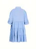 Plus Size 2024 Spring and Summer Womens Loose Casual Button Dress Flip Lapel Pleated Dresses 240411