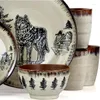 Teller Elama Round Stoare Cabin Tares Court Set 16 Stück Wolf Design mit warmen Taupe und braunen Akzenten