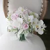 Wedding Flowers JaneVini White Pink Cascade Bridal Bouquet Artificial Rose Moth Orchid Bride Bouquets Fleur Mariage