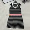 Sexy Knits Dress Women Tight Fitted Dresses Stripe Print Knitted Dress U Neck Luxury Dresses