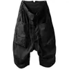 Men's Pants Punk Dark Low Crotch Loose Techwear Black Multi-Pocket Cropped Samurai Summer Men And Women