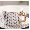 Кружки Nordic Phnom Penh Geometric Ceramic Coffee Cufe British Bone China Mug Band Set Light Luxury Court Wind Wind Tea Cupgift Box