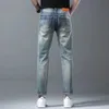 Summer Mens Jeans Designer Pants High-end Trendy 9-point Jeans Men Slim-fit All-match Trousers Small Feet Elastic 9-points Pants Jeans Ripped Skinny Cowboy Pant 149