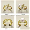 Jewelry Settings Gold Pearl Rings Diy Ring Setting Flower Zircon For Women Fashion Adjustable Size Christmas Gift Drop Deliv Dhgarden Dhxfl