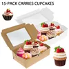 15Pcs Paper Cupcake Boxes Paper Cupcake Container with Clear Window 6 Cavity Muffin Cupcake Paper Cup Oilproof Cake Wrapp Cases