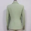 Kurtki damskie Trendy kolor Awokado Zielona kurtka z metalową klamrą na głowę Lwa podwójnie piersi Slim Fit Suit