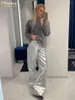 Pantalon féminin Fashion Clove en argent lâche Pu Leather 2024 Élégant taille haute taille largeur Classic Full Longueur Pantal