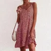 Casual jurken bloemenprint feestjurk dames v nek elegant sexy boho mouwloze zomervakantie strand mini 2024
