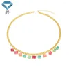 Necklace Earrings Set Multi-color Clavicle Chain Tassel Square Copper Gold-plated Bracelet For Women XIAN Gems