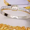 Hot Inlay Crystal Armband Designer Bangle Letter Armband Märke smycken män Kvinnälskare Bangle Wedding Party Gifts High-End 18k Gold Titanium rostfritt stål