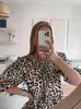 Blouses des femmes 2024 Spring Femme Leopard Print Lace Up Shirt For Women Fashion O-Cold Half Mancheve Top Loose Chic Lady Elegant Commute