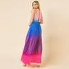 Robes décontractées KEXU Gradient Sans manches coupées arrière maxi plissée robe 2024 Summer Sexy Party Même gros vestiges swing longs