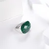 Cluster Rings Malachite Engagement for Women's Gift Checkerboard Cut Natural Gemstone Solid 925 Sterling Silver US Size 7