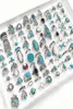 Band Rings 50 100Pcss Lot Vintage Boho Blue Stone Turquoise for Women Whole Mix Styles Ethnic Finger Ring Set Jewelry Party Gifts 9928216