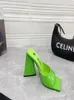 Les sandales à talales Green Devon d'Attico Sandales Patent Cuir Patent Chunky Mules High Heels Slip Over Slides Open Toes Shoe Women Lu2149358