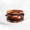 Bangle WYBU Multi-Layer Leather-Shell Wrap Bracelet with Magnetic Clasp Cuff Bangle Rope Beads Bracelet Jewelry for Women Girl Gift 24411